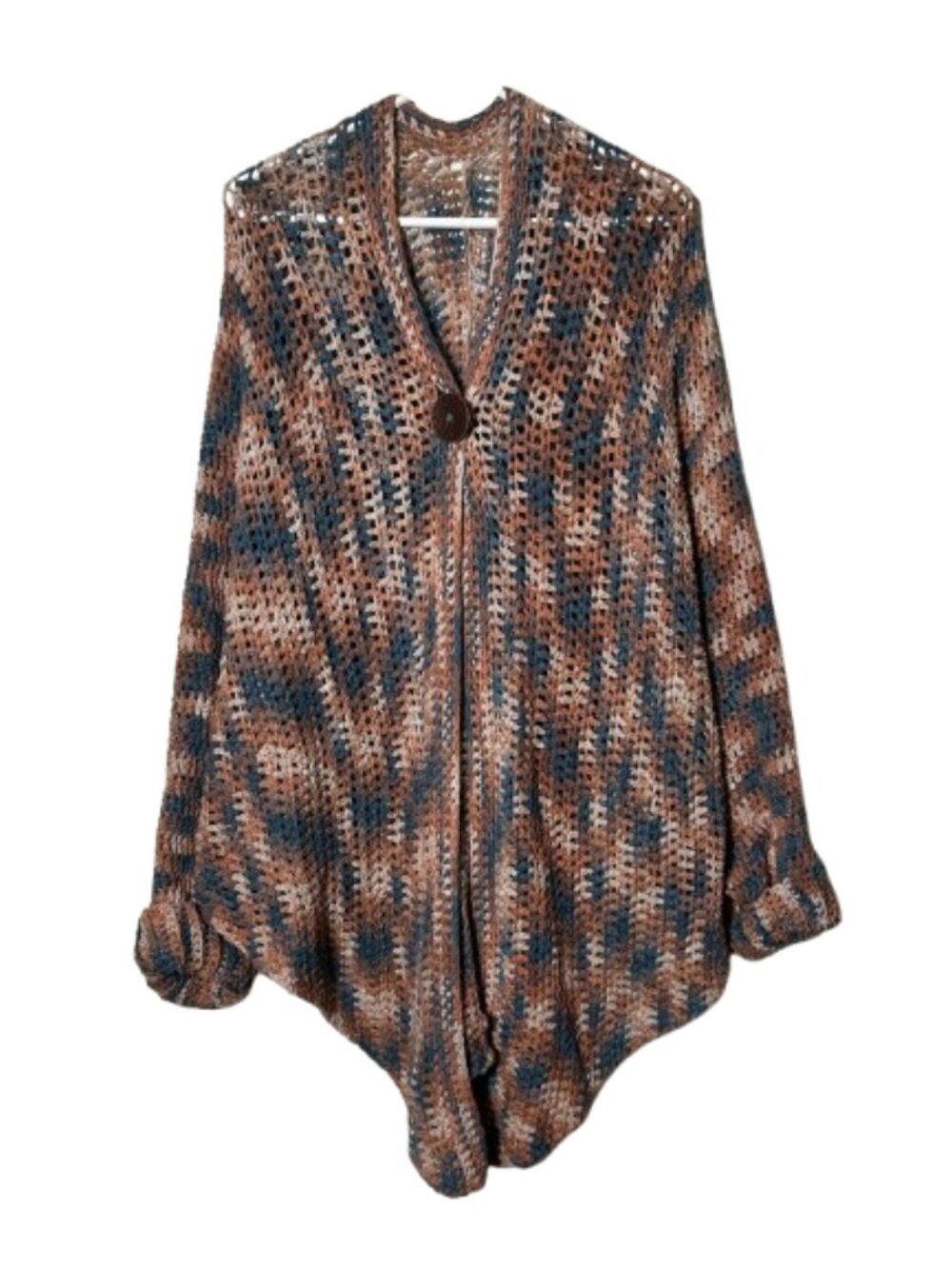 Handmade crochet oversized blanket cardigan women's plus 1X-2X